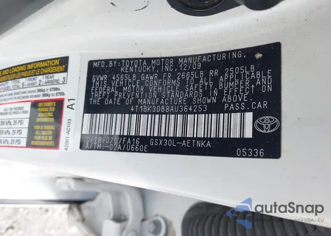 2010 Toyota Avalon Xl из США, поврежденный, VIN 4T1BK3DB8AU364253